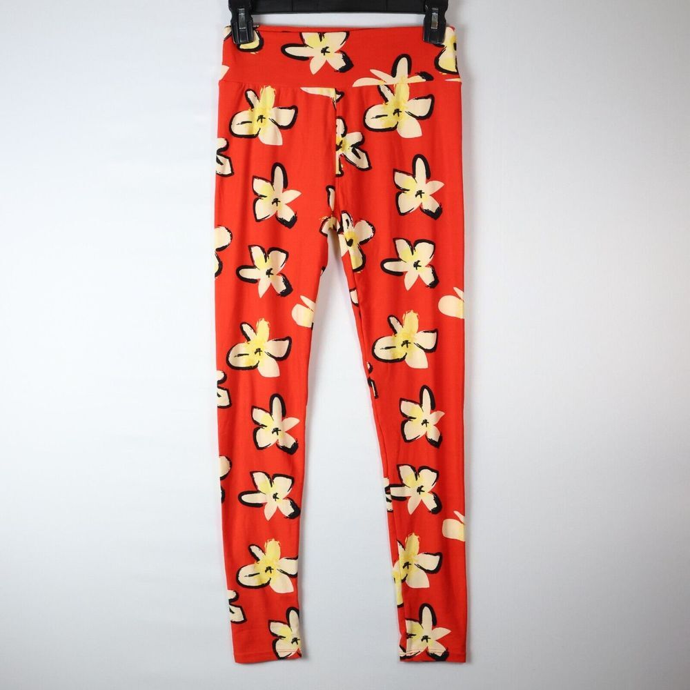 LuLaRoe One Size 2-10 Legging Red‎ Tropical Floral Yellow Black